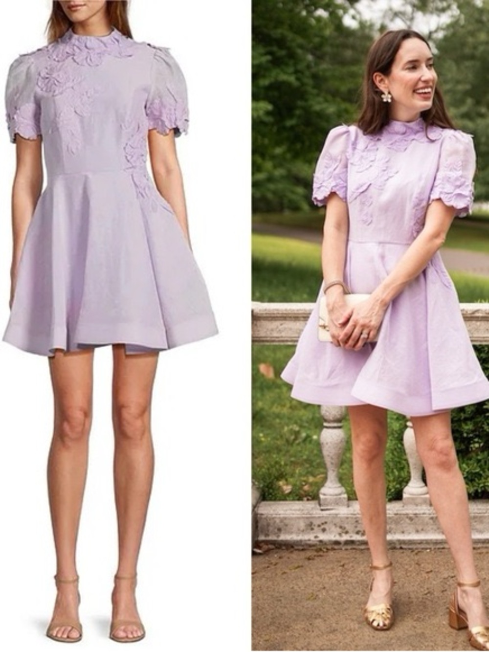 ANTONIO MELANI Lilac Floral-Appliqué Fit & Flare Mini Dress Size 2